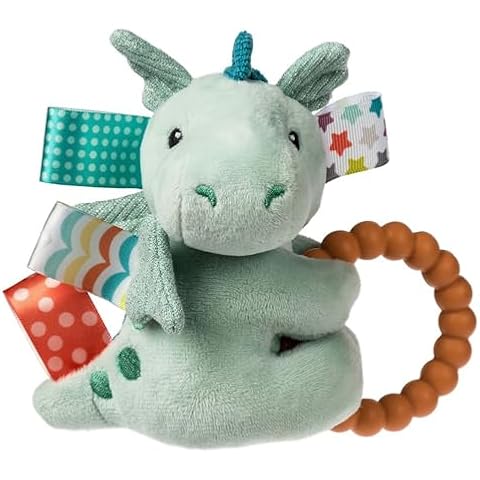 Soft Baby Rattle with Soothing Teether Ring and Sensory Tags, 6-Inches, Drax Dragon Cover