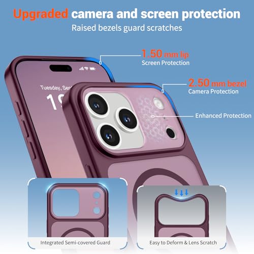 Image of SUPFINE Magnetic for iPhone 17 Pro Case Wine Red | (Compatible with MagSafe)(Military Grade Drop Protection)(Camera Protection)Translucent Matte Phone Cover