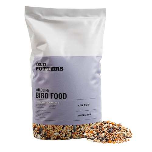 Old Potters Wild Bird Seed Blend – Non-GMO, Natural Mix with Millet, Milo, Sunflower, Corn & Wheat – Attracts Ground-Feeding Birds – 25 lb