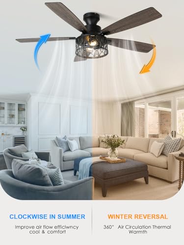 Image of 52 Inch Vintage Ceiling Fan with Light and Remote Control