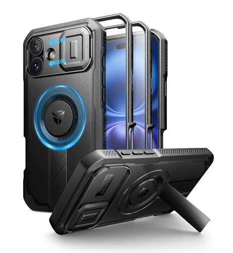 Image of Dexnor for iPhone 16 Plus Case with Slide Camera Cover & Adjustable Kickstand & Built-in Screen Protector,Compatible Wireless Charging Shockproof Cases Heavy-Duty Magnetic Protective Cover,Black