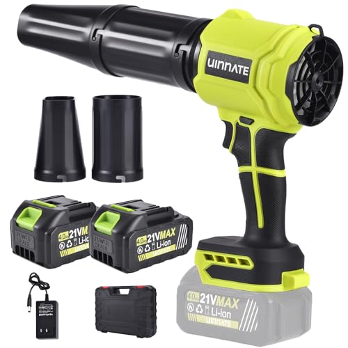 Uinnate Leaf Blower Cordless with 2 Battery and Charger, Electric Blowers for Lawn Care & Garden, 21V 4000mAh Battery Powered Leave Blowers, Lightweight Handheld Blower for Patio, Car, Dust, Driveway
