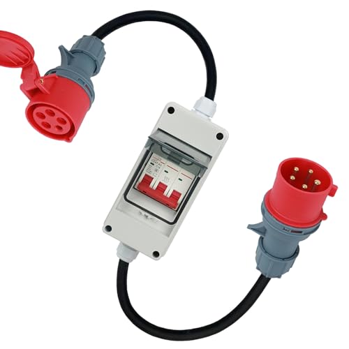32A CEE Starkstrom Adapter Mit FI Schalter Stecker Kupplung 32A Auf 16A 5x2,5 Dé