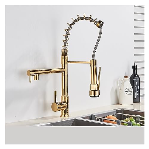 Robinet de cuisine mitigeur douchette extractible laiton doré evier rotation 360 LWX