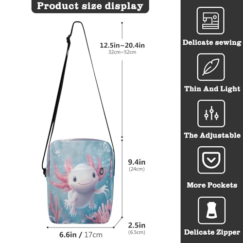 Crossbody Bag Cute Axolotl Undersea Messenger Bag for Women Men Purse Shoulder Bag Satchel Bag with Adjustable Strap 214B88593
