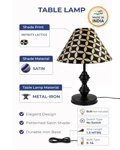 Image of tu casa Modern Table Lamp with Crimson Floral Satin Shade | Metal Iron Base Decorative lamp for Living Room| Study & Home Decor, Designer Table Lamp for Gifting (Infinity Lattice)