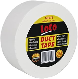 Duct Tape White - 1 Roll - 48mm x 50m Extra Strong Adhesive Water Resistant Gaffer Tape, Heavy Duty Sticky Cloth Tape by Loco