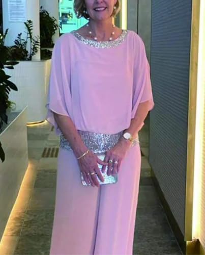 Chiffon 2 Piece Pant Suits for Womens Long Pant Batwing Sleeve Elegant Pantsuit Mother of Bride Sets Outfits2