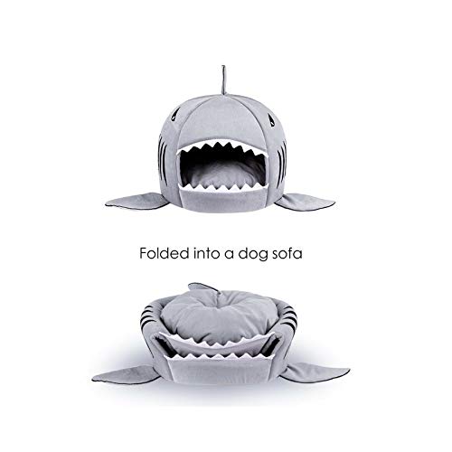 Grey Shark Bed for Small Cat Dog Cave Bed With Removable Cushion,waterproof Bottom