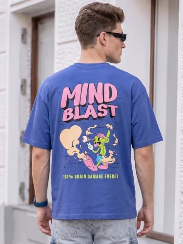 Image of Veirdo Men Bold Front & Back Printed Oversized Fit T-Shirt for Men, Cotton Fabric, Drop-Shoulder Streetwear Casual Graphic Tee, Stylish & Comfortable (OS VD APX SW S)