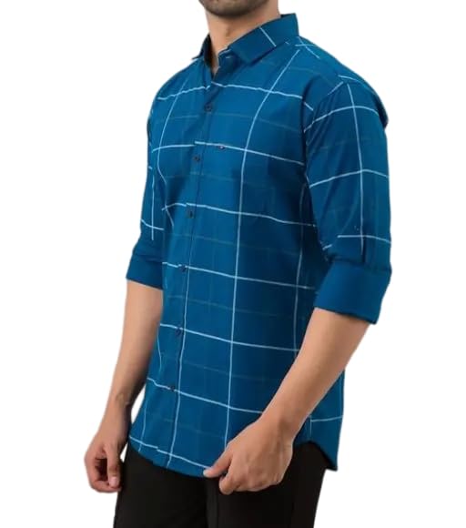 Image of Mahima Ethnic Centre's Men's Checkered Cotton Blend Long Sleeve Button Down Casual Plaid Shirt