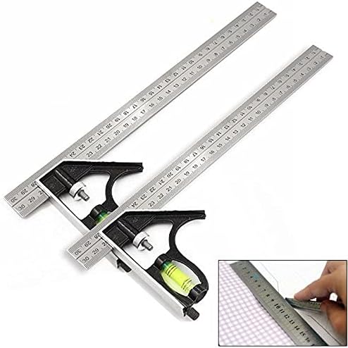 300mm Adjustable Engineers Combination Try High Precision DIY Measuring Tool Stainless Steel Square Metric Set Kit Spirit Level Scriber Right Angle CM MM Marking Guide Ruler 12" Inches