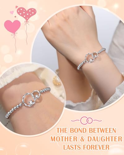 Image of Eryuor Silver Interlocking Circles Bracelet for Sister Mother Daughter, Birthday Christmas Valentines Day Gifts for Women