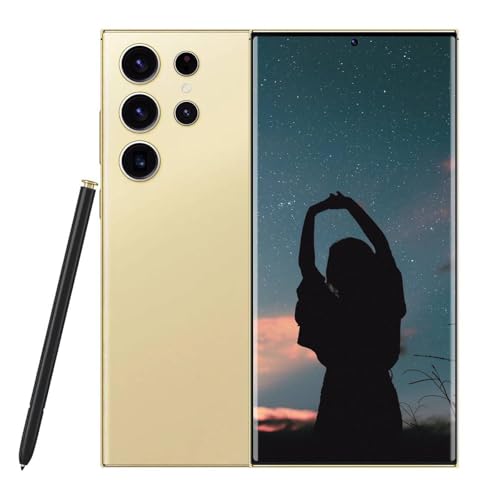 SANSHREUNI C24 Ultra Unlocked Phones, Android 14.0 Cell Phone, 6800mAh Battery Fast Charging Mobile Phone, 5G Smartphone, 8GB+256GB Dual SIM Dual Standby, Unlocked Phones with Pen (Gold)
