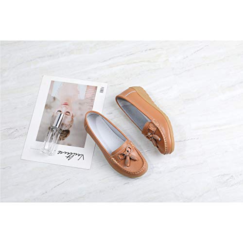 Image of Shoes Loafers for Women Classic Leather Loafers Casual Slip-On Boat Shoes ComfortWalking Moccasins Soft Sole Shoes
