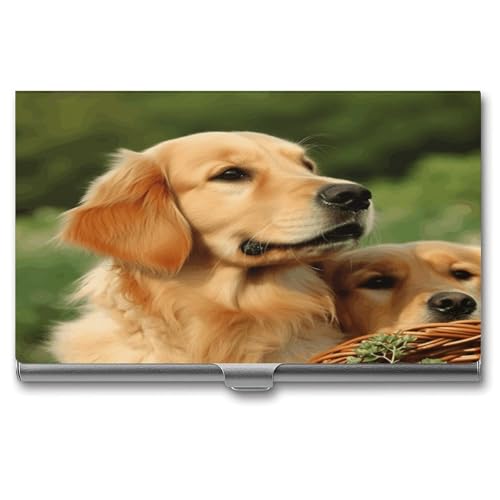 Porte-cartes de visite métallique léger Golden Retriever étui rigide pour homme femme