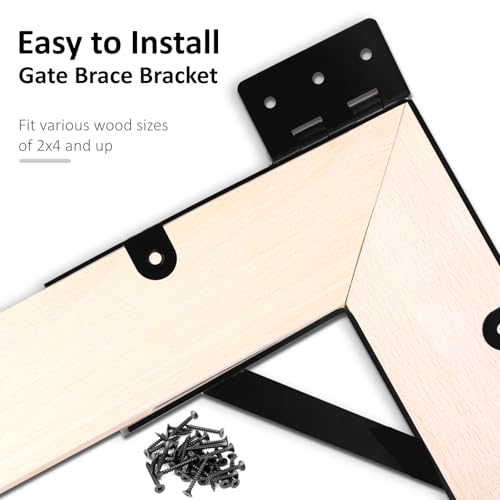 Image of Anti Sag Gate Frame Kit Heavy Duty Gate Corner Brace Bracket with a Self-Locking Gate Latch Gate Kits for Wooden Fence Garden Wooden Driveway Gates Shed Doors Corral Gates 2 Sets