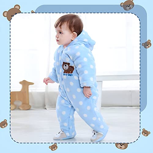 Image of BRANDONN BRANDONN Unisex Baby Flannel Polka Print Jumpsuit Panda Style Cosplay Clothes Bunting Outfits Snowsuit Hooded Romper Outwear (Sky Blue, 12-18 Months)