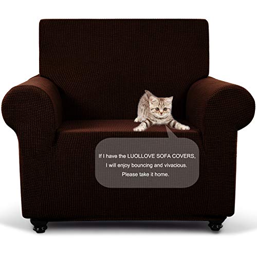 LUOLLOVE Housse de Canapé, Polyester Détachable Élasticité Housse de Canapé 1 Places Accueil Couverture de Décoration Antidérapant Antipoussière(1PC,Marron)
