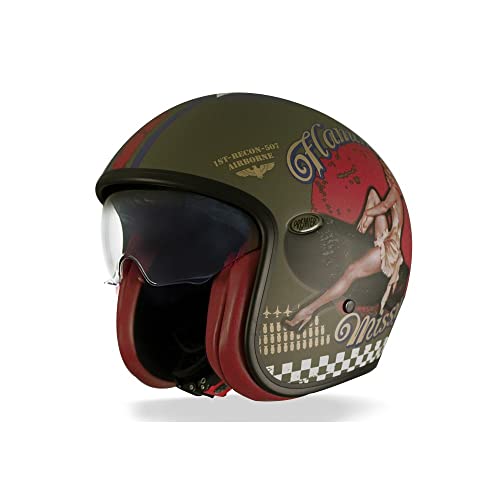 Premier Motorradhelm VINTAGE EVO PIN UP MILITARY MAT, Kaki, XL