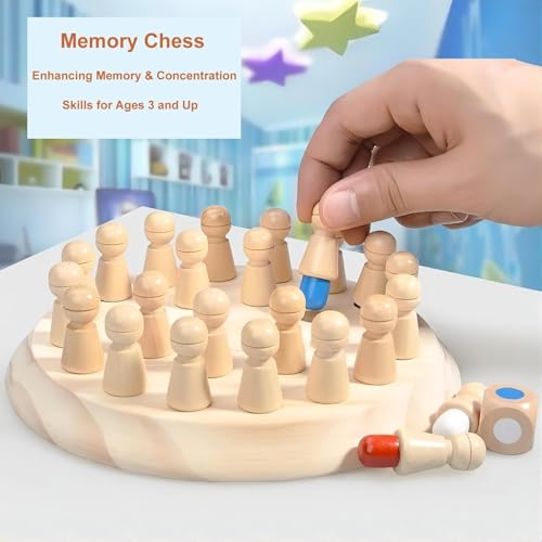 Image of PLUSPOINT Wooden Memory Chess Matching Game +Family Board Games for Kids and Adults, Montessori Preschool Learning Educational Toy for Toddler 3+ Year Old, Birthday Gift for Boy Girl