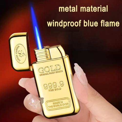 Encendedor Gold Bar metálico con llama azul y recargable miniatura 2