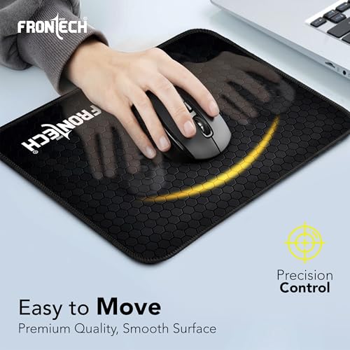 Image of FRONTECH Premium Mouse Pad | Micro-Textured Precision Surface | Anti-Slip Rubber Base | Durable Stitched Edges | Water & Heat Resistant | 232mm x 182mm x 2mm | 1 Year Warranty (MSP-0062 Black)