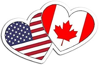 Canada USA Flag Heart Canadian Americans Love Cute - Sticker Graphic - Auto, Wall, Laptop, Cell, Truck Sticker for Windows, Cars, Trucks