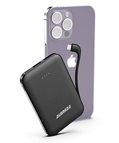 Alongza Portable Charger Power Bank Built in Cable, 4500mAh USB Battery Pack Type-C External Battery Bank, Mobile Phone Charger Fast Charging 5V 3A Slim Travel Charger Compatible iPhone, Android