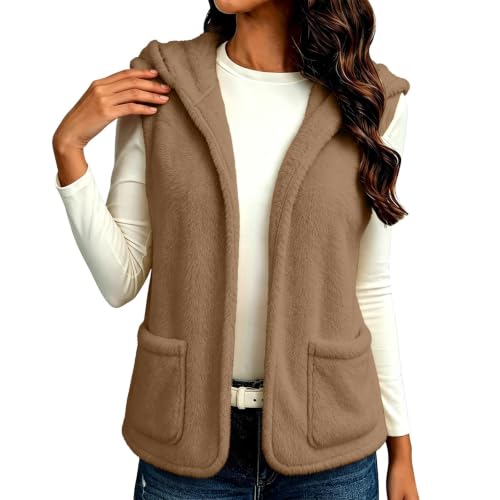 Womens Hooded Fleece Vest Fuzzy Sleeveless Open Front Jacket with Pockets - image 9