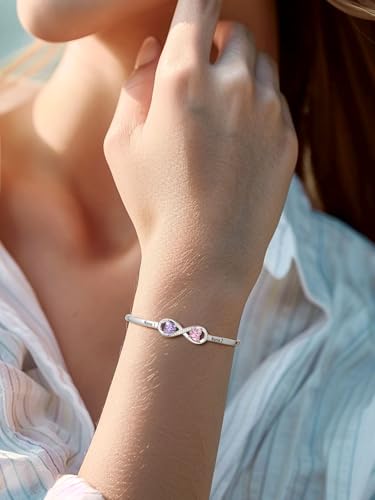 Custom4U Personalized Infinity Bracelets for Women Stack Birthstone Bracelet Engraved Name Open Cuff Bracelet Adjustable Mothers Day Valentines Birthday Jewelry Gifts for Women Mom Wife (Gift Box)3