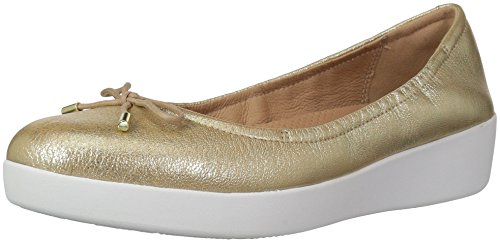 FitFlop Women's SUPERBENDY Ballerina Ballet Flat, Metallic/Gold, 8.5 M US
