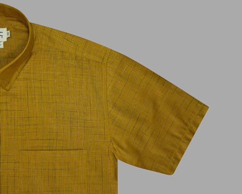Image of GHPC Cotton Linen Graph Checks Half Sleeves Regular Fit Shirt for Men