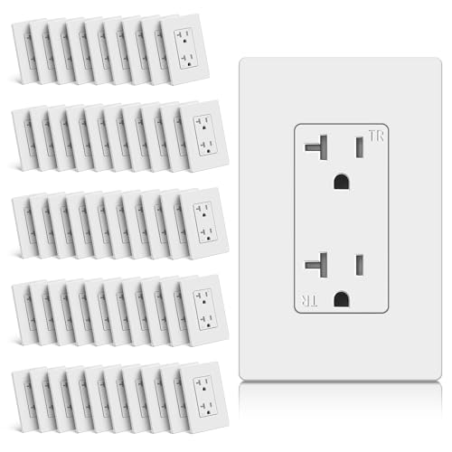 Image of CML 50 Pack 20 Amp Decorator Receptacle Outlet with Screwless Wall Plate