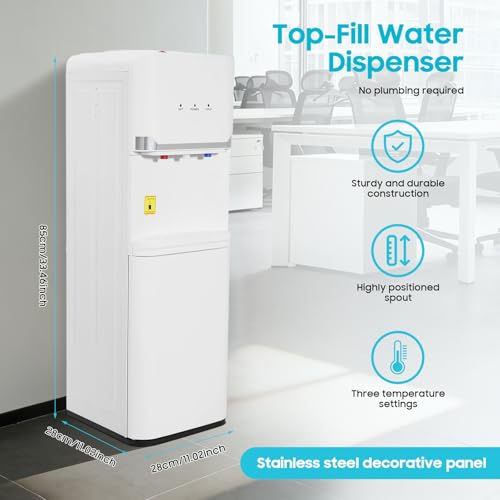 Image of Top-Loading Water Cooler Dispenser with Hot & Cold Water - for 3- and 5-Gallon Bottles,550W Fast Heating & 75W Cooling,Child Safety Lock,Spill-Free Loading, for Home & Office Use