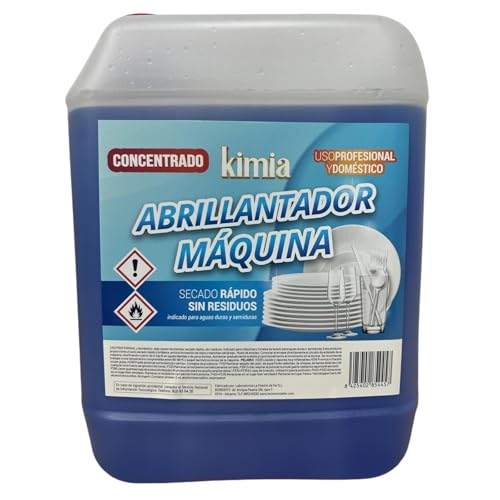 KIMIA | Abrillantador Líquido para Lavavajillas | Máquina | Quitagrasa | Profesional | Brillo Óptimo | Vajilla con Acabado Sin Marcas | Extra Cuidado para Vajillas Delicadas | Rápida disolución | 5L