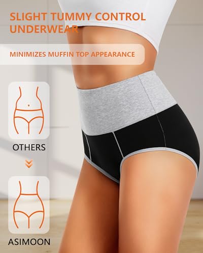 ASIMOON Womens Cotton Underwear High Waisted Slight Tummy Control Panties Soft Breathable Full Coverage Briefs Multipack2