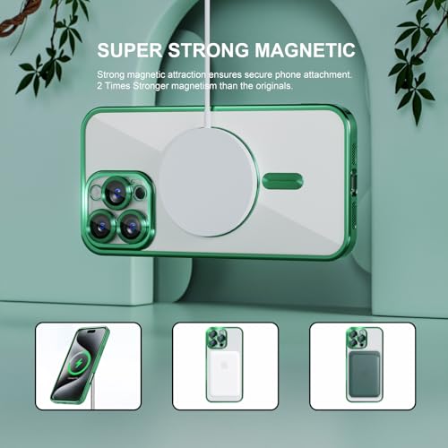 Image of Misea Magnetic for iPhone 16 Pro Max Case Compatible with MagSafe Green | [Never Yellowing] [Military Drop Protection] Full Camera Lens Protector Plating Soft Clear Phone Case for Women, Green