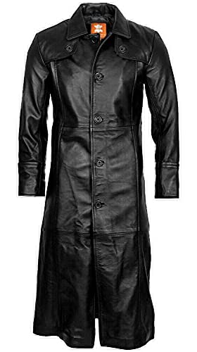 Jacket Collection Duster, Original Leather, Trench, Black Long Coat, Overcoat, Sheepskin for Men