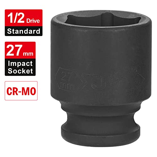 Image of JETECH 1 /2 Inch Drive 27mm Standard Impact Socket, Metric, Chrome Molybdenum Alloy Steel (Cr-Mo), 6-Point Design, Cold Forged & Heat Treated for Heavy-Duty Automotive & Industrial Use