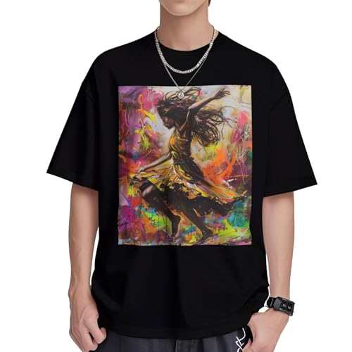 T-shirt imprimé danse musique femme coton manches courtes col rond décontracté