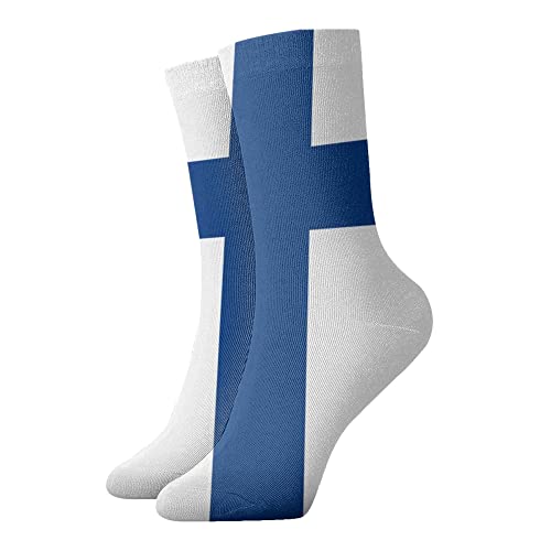KWQDOZF Drapeau de la Finlande Drapeau de la Finlande Chaussettes décontractées unisexes Chaussettes de sport fantaisie à motifs