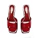 LULLASONG RED Kitten Heels Sandals Low Heels Slip On Slides 2 Inch Heeled Square Open Toe Sandals for Women