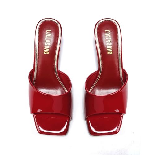 Image of LULLASONG Women's Kitten Heels Sandals Low Heels Slip On Slides 2 Inch Heeled Square Open Toe Sandals for Women