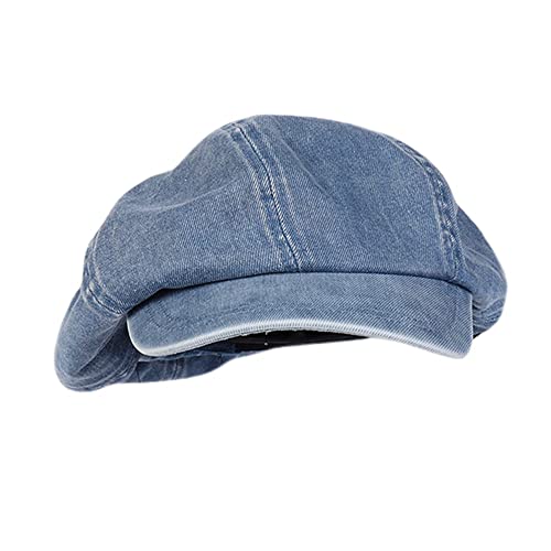Unisex Japanese Oversized Denim Cotton Newsboy Hats Vintage Unisex Paperboy Painter Beret Cap Light Blue