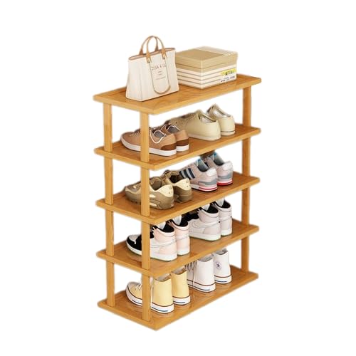 STAR WORK Wooden Shoe Rack Vertical Shoe Rack for Small Spaces, Tall Narrow Shoe Rack Organizer for Closet Entryway Corner Garage and Bedroom, Shoe Shelf with Free Stackable DIY (2X5 Tier, Double)