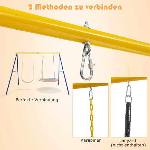 COSTWAY-Doppelschaukel-mit-Gestell-Outdoor-Schaukel-fur-Kinder-Schaukelgestell-mit-Kinderschaukel-und-Nestschaukel-Schaukelgerust-bis-300-kg-belastbar-2-Schaukel-mit-Gestell