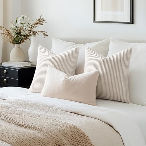 MIULEE Set of 2 Striped Corduroy Square Christmas Throw Pillow Case Soft Cushion Cover Sham Home for Sofa Chair Couch/Bedroom Decorative Fluffy Pillowcases 24x24 Inch 60x60cm Cream White - Cosy Home Interiors MIULEE Set of 2 Striped Corduroy Square Christmas Throw Pillow Case Soft Cushion Cover Sham Home for Sofa Chair Couch/Bedroom Decorative Fluffy Pillowcases 24x24 Inch 60x60cm Cream White - Image 6