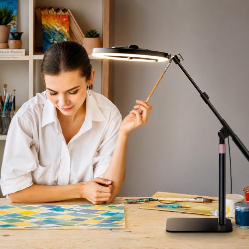 Image of BROLAVIYA No Shadow Overhead Video Mobile Floor Stand, Metal Arm,10inch Selfie Ring Light, 1 /4 inch Head for Camera, Webcam, and Mobile Bracket for Desktop, Bedroom, Office