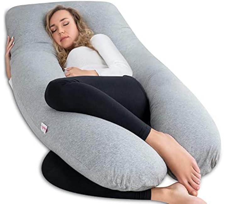 AngQi Pregnancy Pillows, U Shaped Pregnancy Body Pillow for Sleeping, 55 inch Maternity Pillow for Pregnant Women with Cooling Jersey Cover, Grey